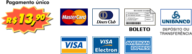 Aceitamos Visa, Visa Electron, CredCard, Diners, Boleto Bancário, Depósito em conta etc.
